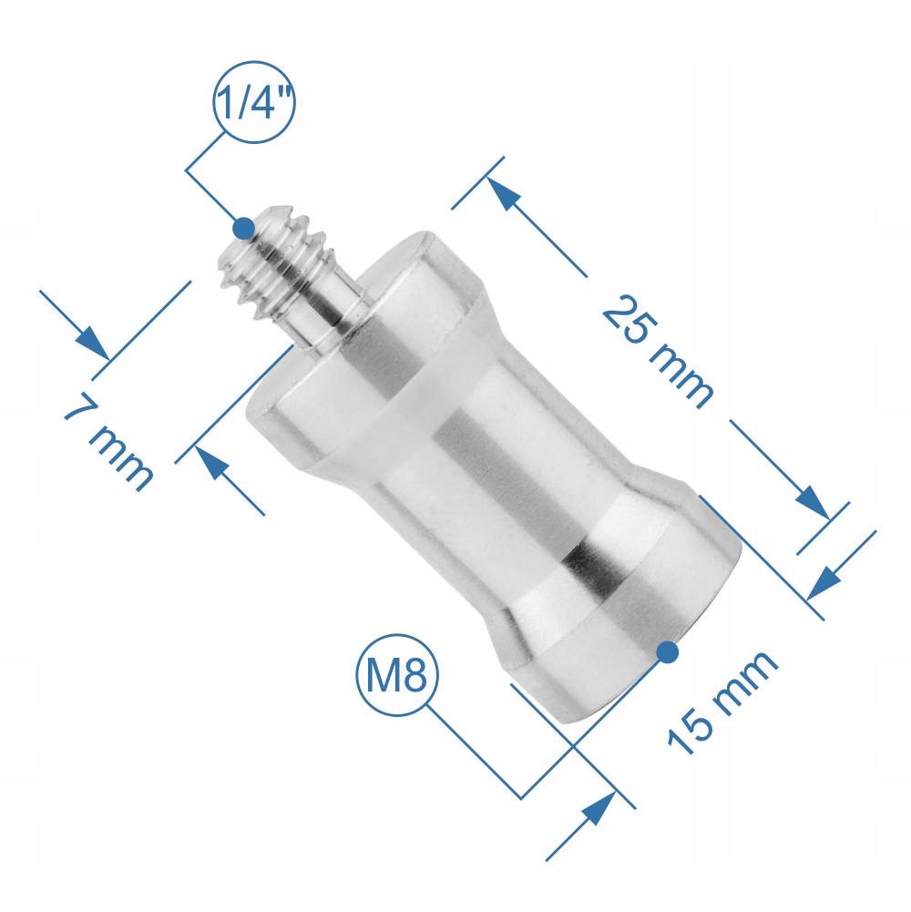Adapter sleeve, tripod reduction M8 to 1/4" aluminum for lamp stand