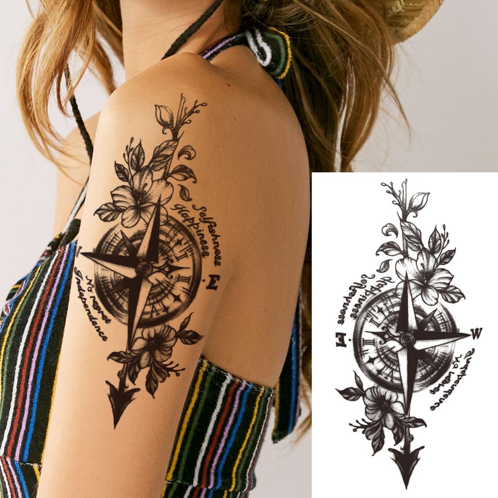 1 Sheet Black Henna Mandala Fake Jewels Temporary Sleeve Tattoos For Women Girls Forearm Waist Chest Back Tattoo Sticker Decal