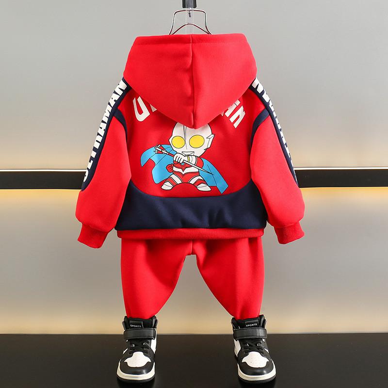 Stylish Ultraman Boys Hoodie And Pants Set Thickened Warm Cotton Outfit For Kids