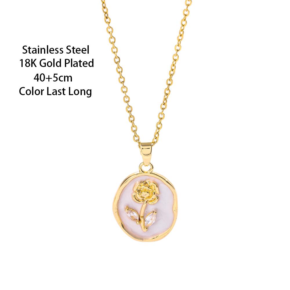 Top Luxury Gold Plated Elegant Retro Oval Rose Pendant Necklaces For Women Female Stainless Steel Neck Chain Jewelry Gift