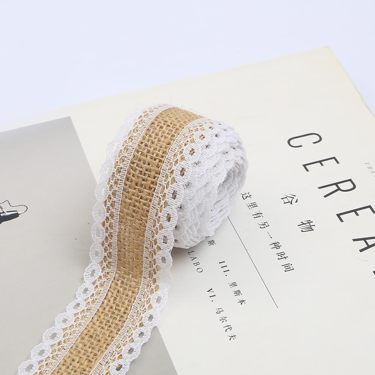 

2 м/рулон натуральная джутовая лента из мешковины с белой кружевной отделкой по краю, деревенский винтажный свадебный декор, гессианское кружево, джутовый рулон, сделай сам, товары для рождественской вечеринки 4cm