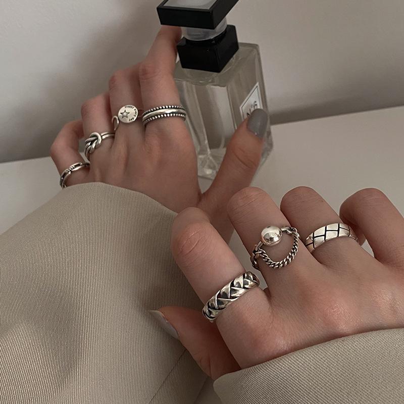 Korean Style Retro Star Twist Geometric Irregular Women's Open Ring