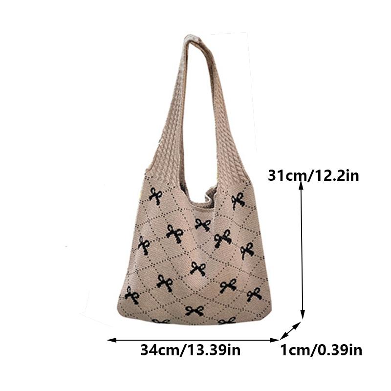 Women Knitting Shoulder Bag Large Capacity Crochet Grocery Bag Contrast Color Travel Shopping Handbag Ladies Daily Handbag