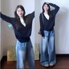 Blue Fake Two-piece Knitted Sweater Top Women's New Early Autumn Lazy Sweater with Base