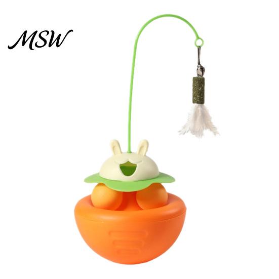 Cat Feather Toy with Catnip Interactive Toy, Wobbling Catnip, Wobble Track Ball for Indoor Cats Self-Entertainment Set Rabbit