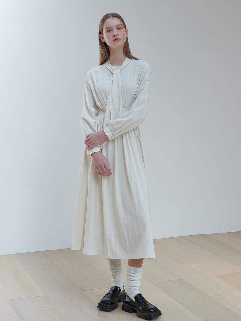 Eight Days A Week Shirred Tie Dress Cream Ad221