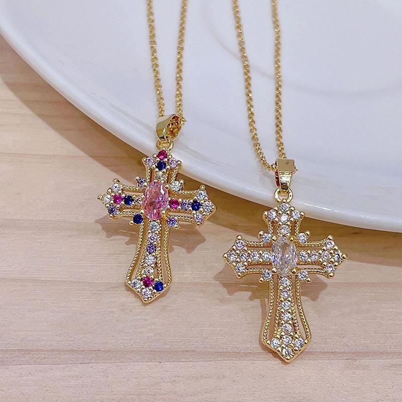 

Micro-inlaid Colorful Cross Zircon Pendant Niche Design Necklace Female Clavicle Chain
