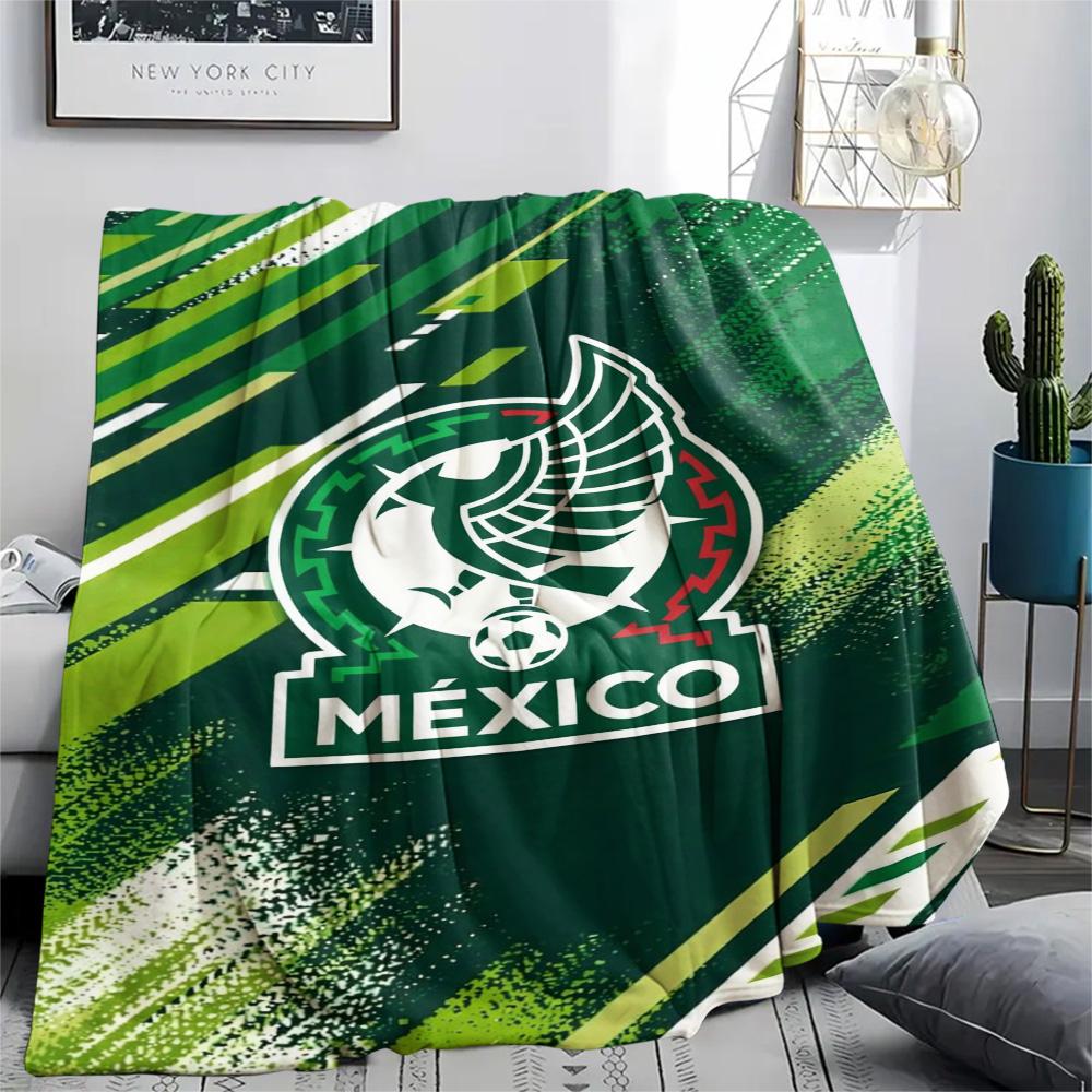 1Pc Mexico National Football Print Flannel Blanket High Quality Warm Comfortable Cover for All Seasons Perfect for Gifts Home Decor