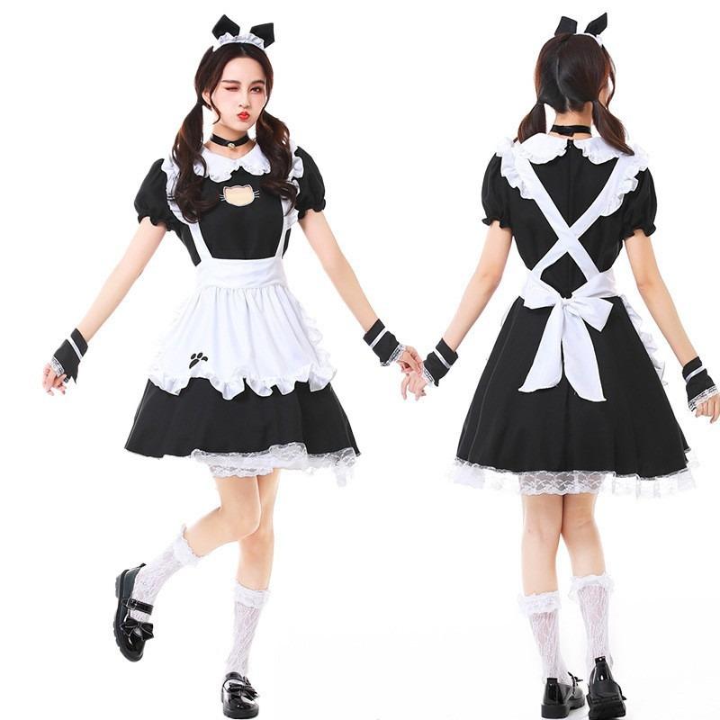 Halloween Cute Maid Outfit Super Cute Big Bow Lolita Cute Loli Dress Plus Size Costume