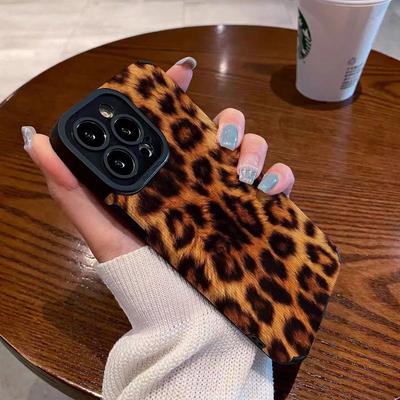 Modische, hellbraune Leoparden-Silikon-Lederhülle für iPhone 13 11 14 15 Pro Max Plus 12 Mini X XS XR 7 8 SE Stoßfeste Hülle