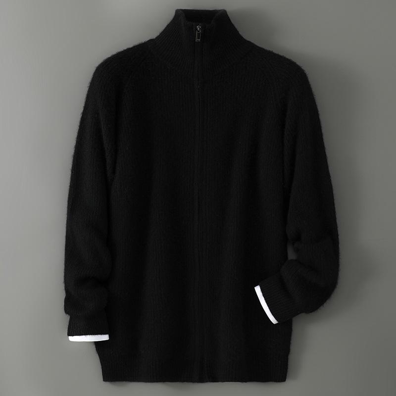 Men s Thick Wool Cardigan - Zip-Up Business Casual Knit Sweater XL