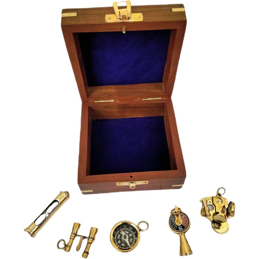 India Brass keychain set of 5 with wood box nautical gift Key Chain
