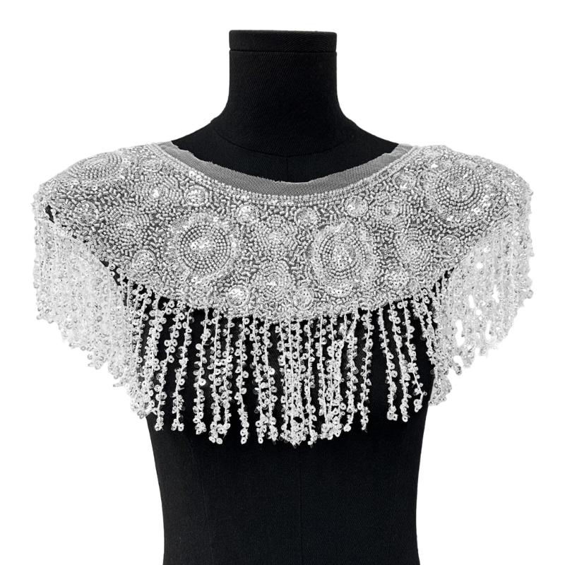 

Jeweled Sequins Artistic Fabric for Clothes Hat Sewing Patches DIY Scarf Wedding Dress Decors Accessories белый
