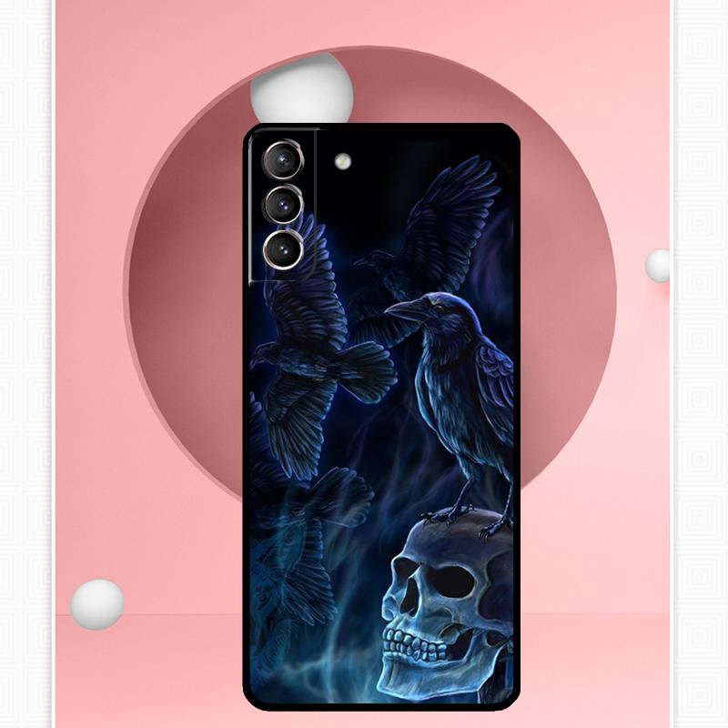 Crow Raven Dark Skull Case For Samsung Galaxy S24 Ultra S22 Plus S20 S21 FE S8 S9 S10 Note 10 20 S23 Ultra Cover