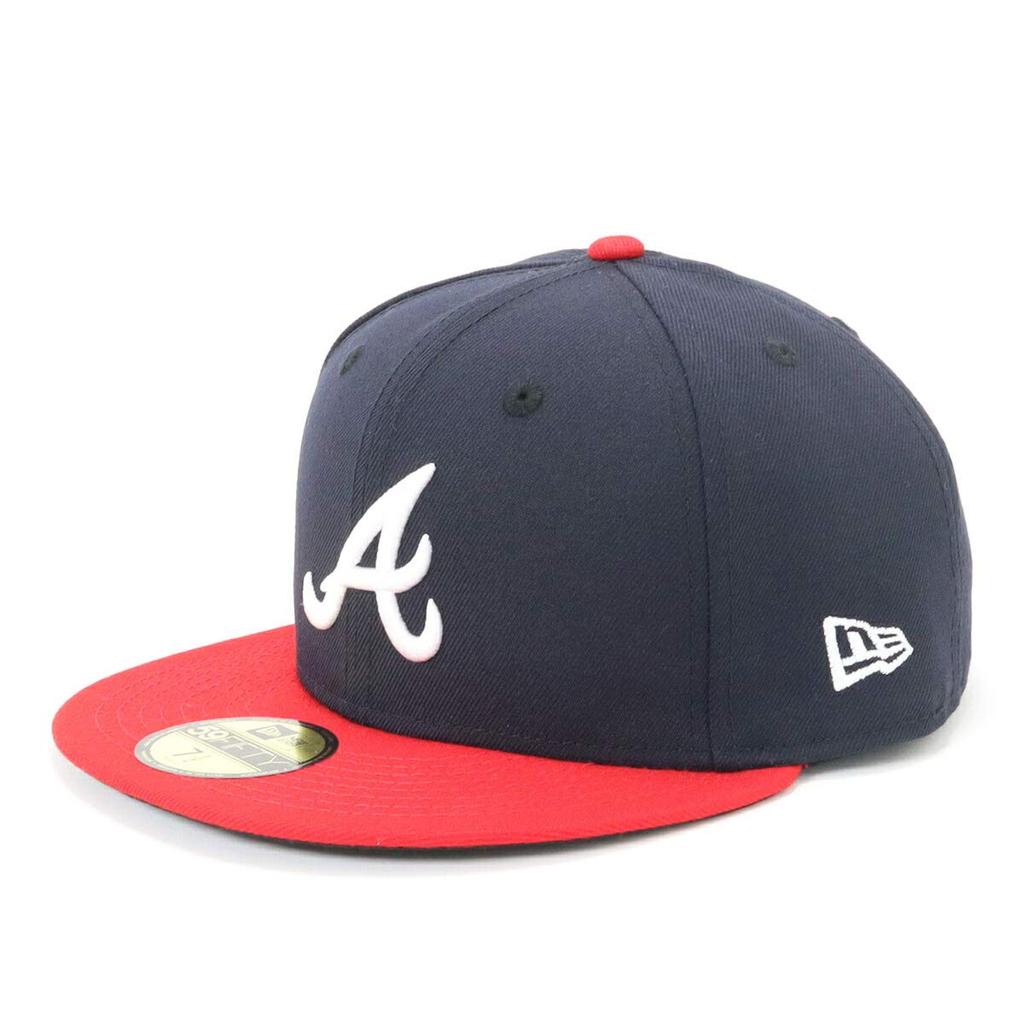 New Era 59FIFTY MLB Atlanta Braves Home Baseball Size On-Field Cap, Navy/Scarlet, 7.3/8 (Japan)