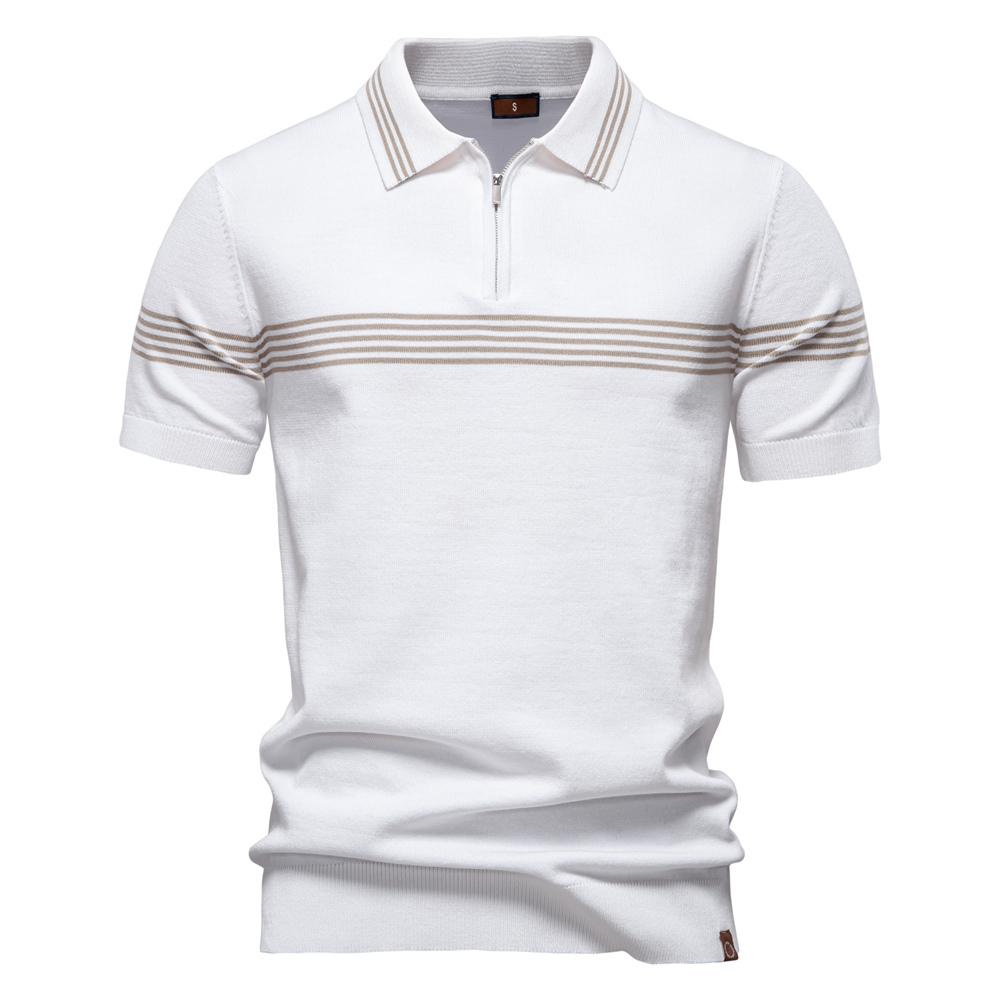 Men Striped Business Casual Polo Shirts Breathable Short Sleeve Comfort Summer Knitted Polo Men