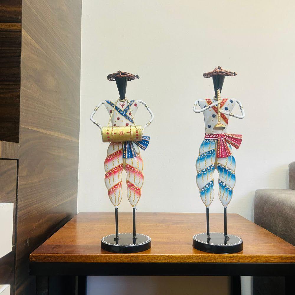 

Set of 2 Metal Musician Standing Sardar Big Decorative Showpiece Table Decor Home Decor Musician Tabletop Showpiece Gift Item Multicolour