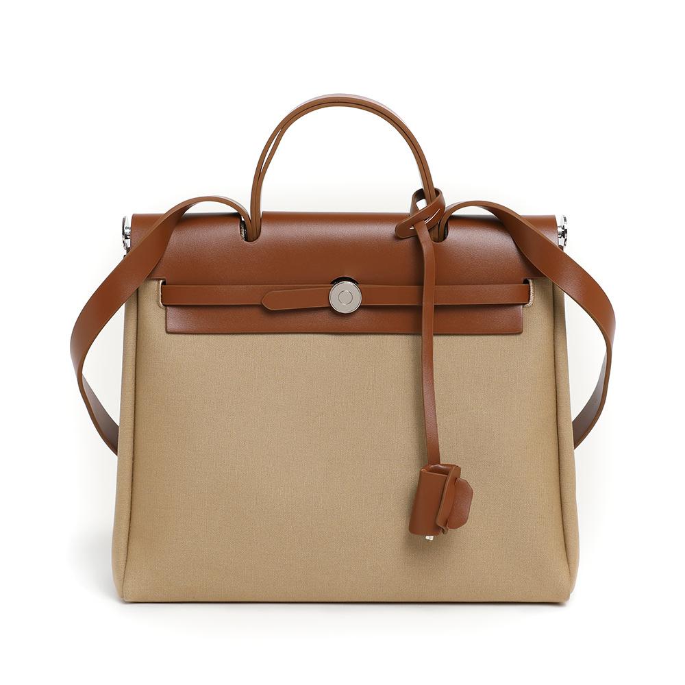 New Autumn and Winter Fashion Women's Handbag, Niche High-end Waterproof Canvas Crossbody Bag with Button Closure and Flap Design, Kelly Bag