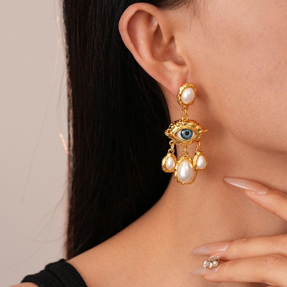 Water Droplet Pearl Drop Earrings Vintage Exaggerate Earring Creative Devil Eye Earrings  Party
