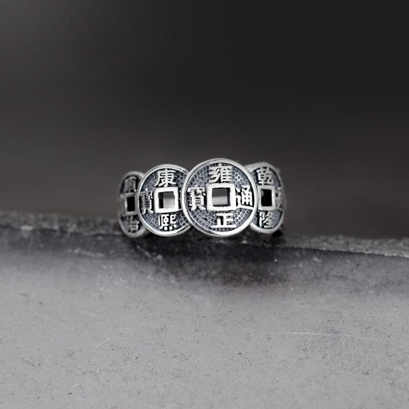 Adjustable Vintage Coin Ring Men Women Sterling Retro Style Finger Gift Accessory