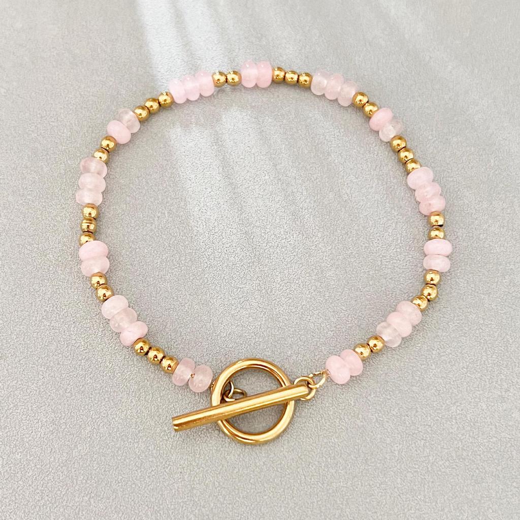 Handmade Bohemian Stone Bead Bracelet with Stainless Steel Chain for Women