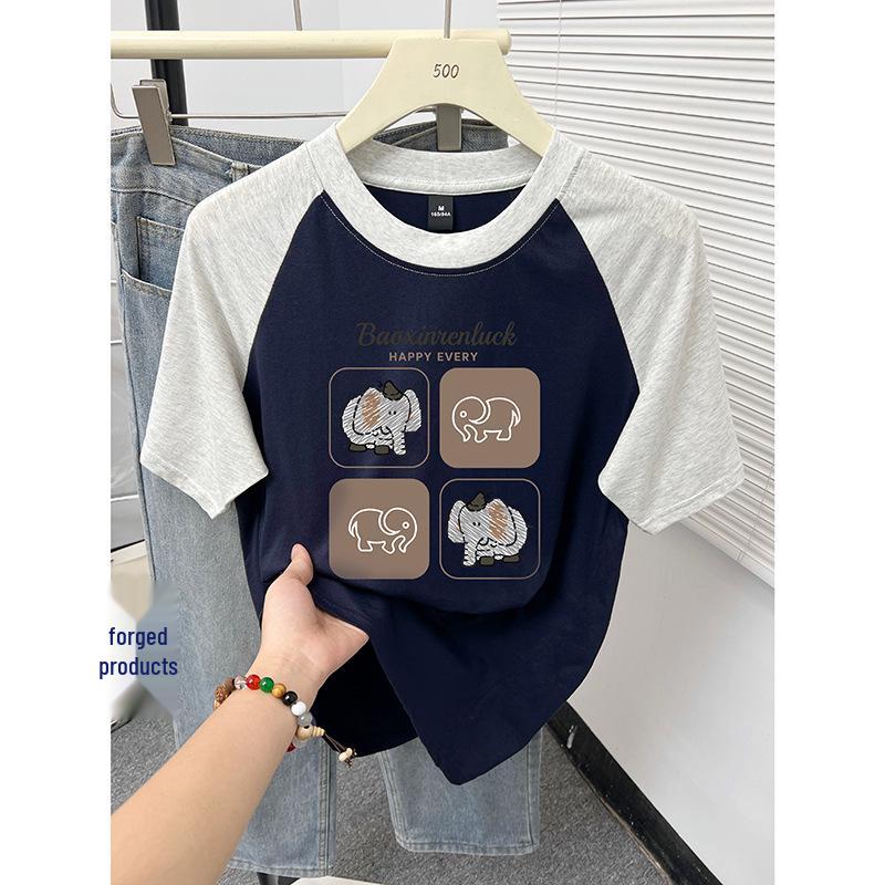 

Женская хлопковая футболка реглан большого размера с цветными блоками - Короткий рукав, Оверсайз, Летняя мода L