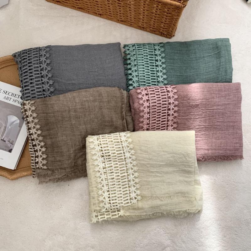 Cotton and linen scarf new fashion design sense solid color neck protection scarf literary and retro splicing scarf shawl