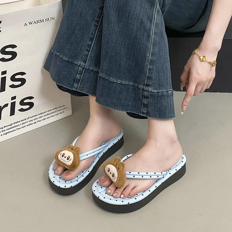 Fashion Flip-flops Women's New Cute Cartoon Wedge Heel Summer Wear 2025 Versatile High-end Foot Sandals