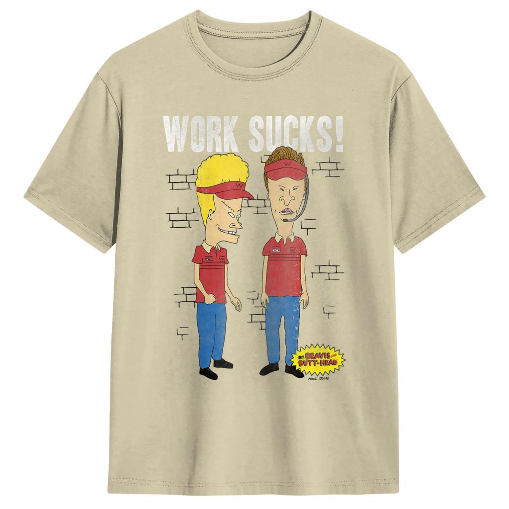 Beavis und ButtHead bei der Arbeit T-Shirt Sommer Beliebte T-Shirts Herren Baumwolle Rundhals Große Größen Kleidung Kurzarm Street Style Oberteile