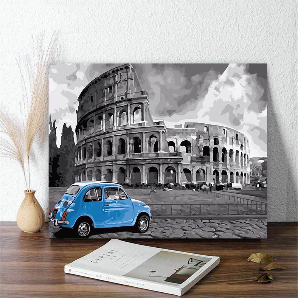 Paint By Numbers DIY Kit Colosseum Roman Empire Blue Car 40CMx50CM Canvas