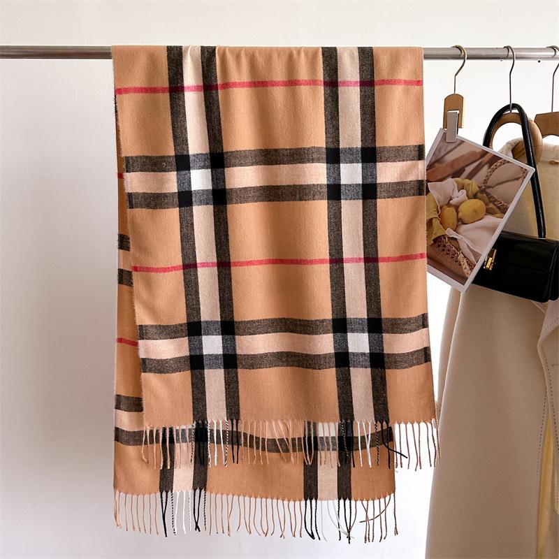 2024 Trendy Unisex Plaid Cashmere-Feel Tassel Shawl Snood Scarf for Autumn/Winter
