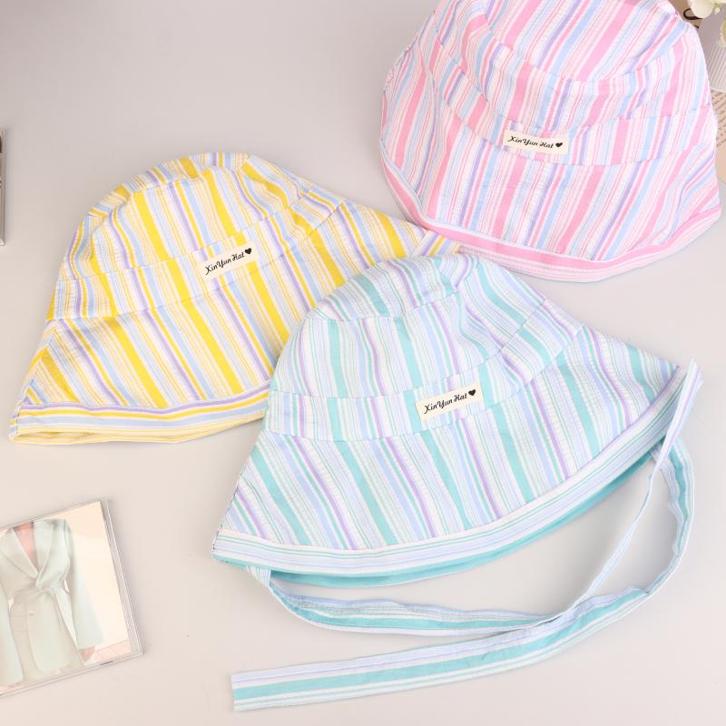 Chapeau Bob à Carreaux à Bord Large et Lacets Été Extérieur Polyvalent Crème Solaire Doux Couleur Contrastée Carreaux Casquettes pour Femmes