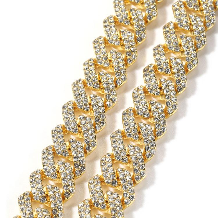 Austrian Rhinestone Quality Fashion Moon Iced Out 18mm Hip Hop Link Necklace Prong Cuban Link Chain Jewelry for Men with Clasp