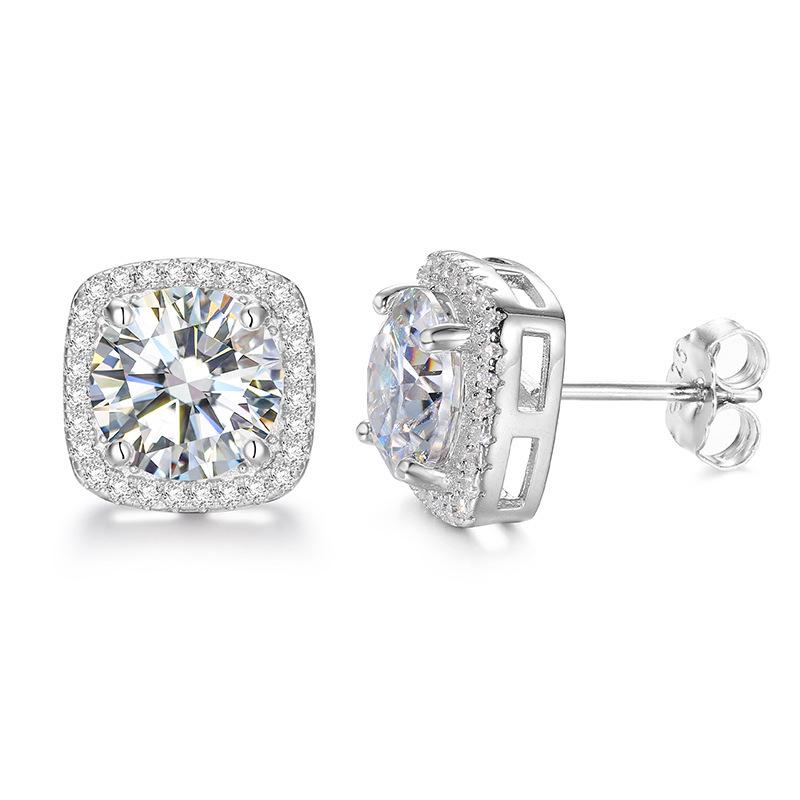 S925 Sterling Silver Moissanite Square Stud Earrings - 50 Points to 2 Carats, Light Luxury High-End Design