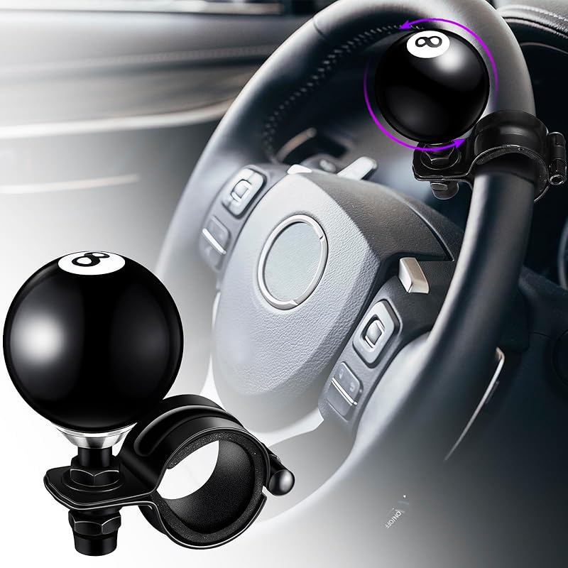 Tallew 2 Pcs Black 8 Ball Steering Wheel Knob Spinner Suicides Knob For 360 Degrees Rotation Steering Wheel Accessories For Cars Trucks Semis