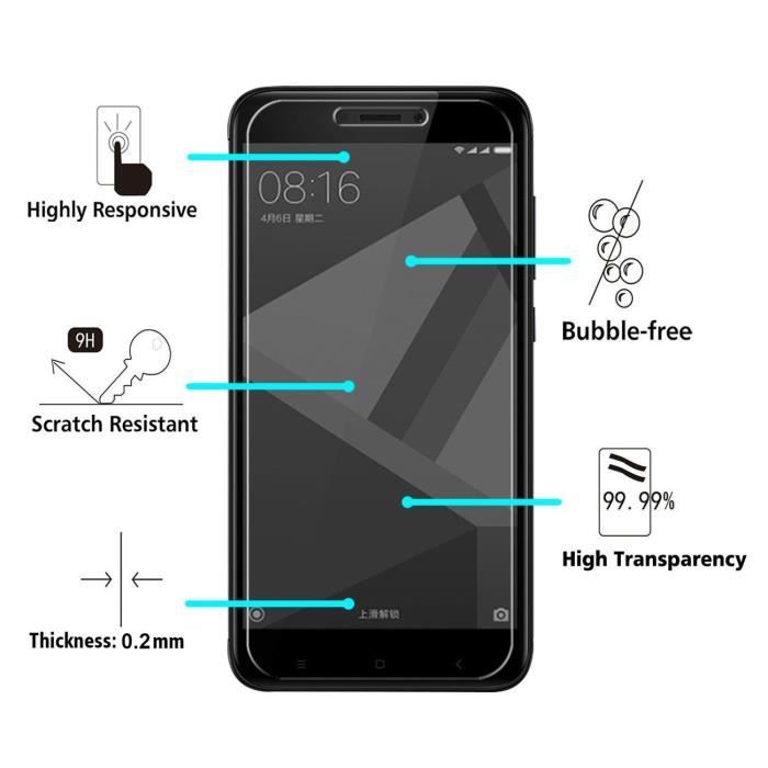 Film Vitre Protection Ecran - Phonillico® - Xiaomi REDMI 4X - Pack de 2 - Verre Trempé - Résistant aux Rayures