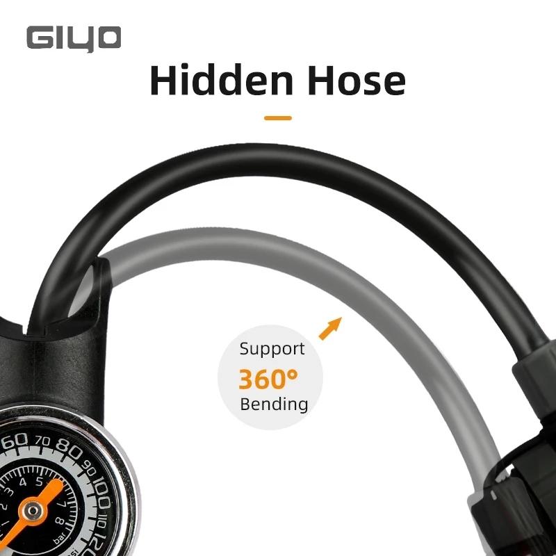 Giyo 120psi Bicycle Pump Portable Mini Bike Hand Pump Hidden Hose Design Twin Head Tire Inflator with Gauge Bicycle Accessories