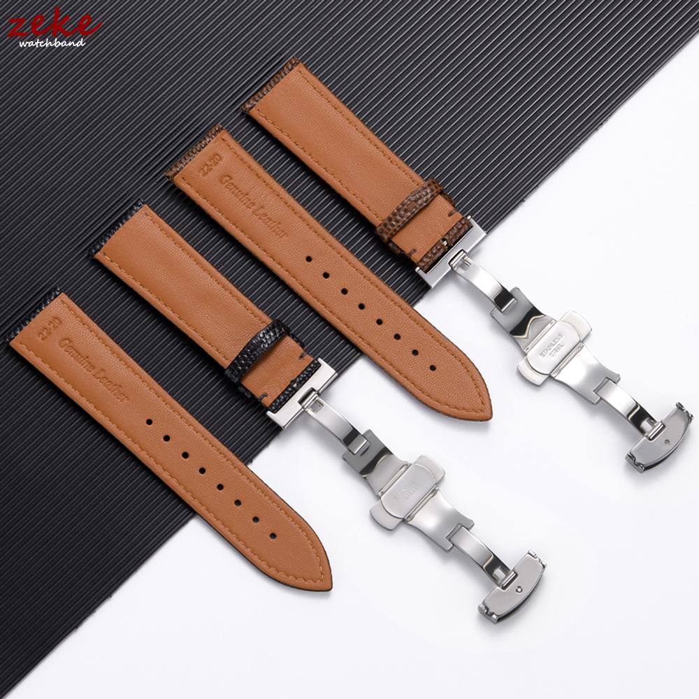 Lizard Print Genuine Leather Watch Band 14mm 16mm 18mm 19mm 20mm 21mm 22mm Replacement Bracelet Belt Butterfly Buckle Wristband