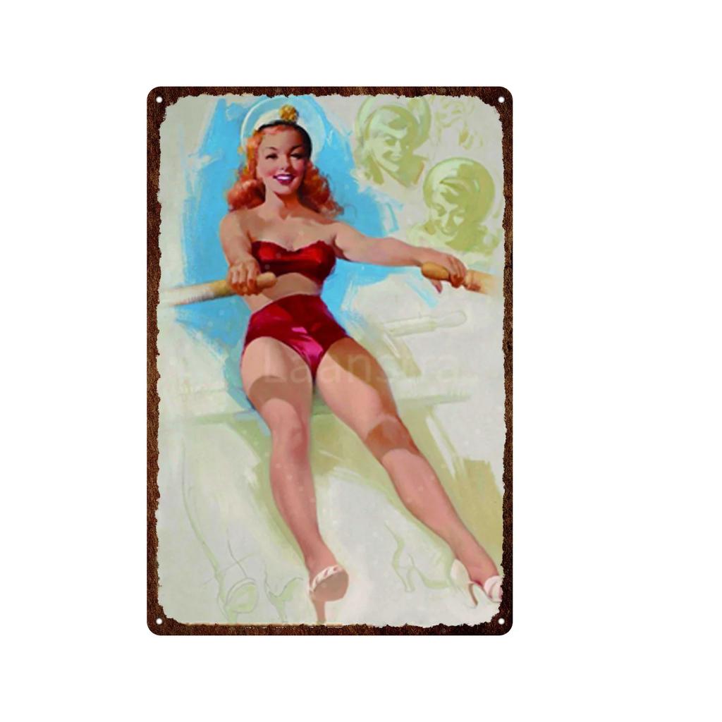 Iron Painting Elegant Pin Up Girl Retro Posters Tin Sign Metal Sign Decor Wall Women Portrait Bar Pub Club Man Cave Pictures