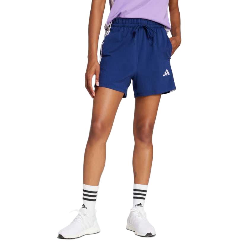 Adidas Womens Essentials 3-Stripes Cotton Shorts Dark Blue/White Women Streetwear JD0913
