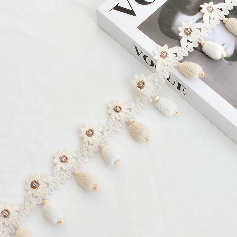 1m Träpärlor Blommigt Sömnadsspets Tofsspetskant Klädsel Gardiner DIY Syhantverk DIY Dekorationsmaterial Spetstillbehör