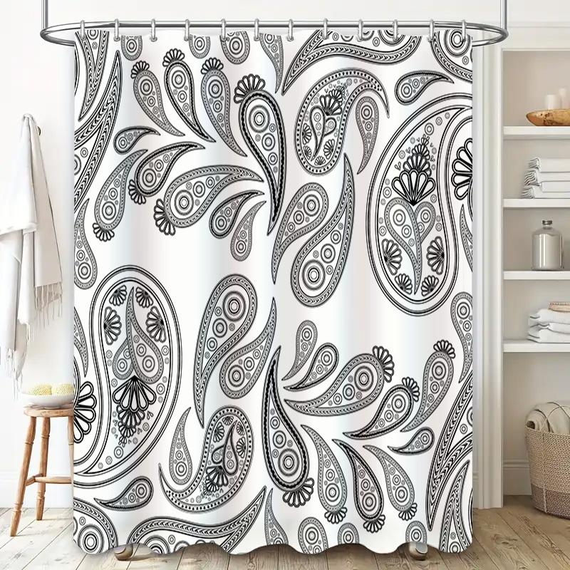 Luxury Black White Paisley Shower Curtain for Bathroom Decor 72 X 84 Inches Heavyweight Fabric Waterproof Home Accents