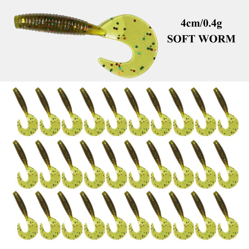 

Рыболовный набор с мягкой приманкой и спиральным хвостом 4 см, грузилом и крючками 50 pieces per bag (random colors)