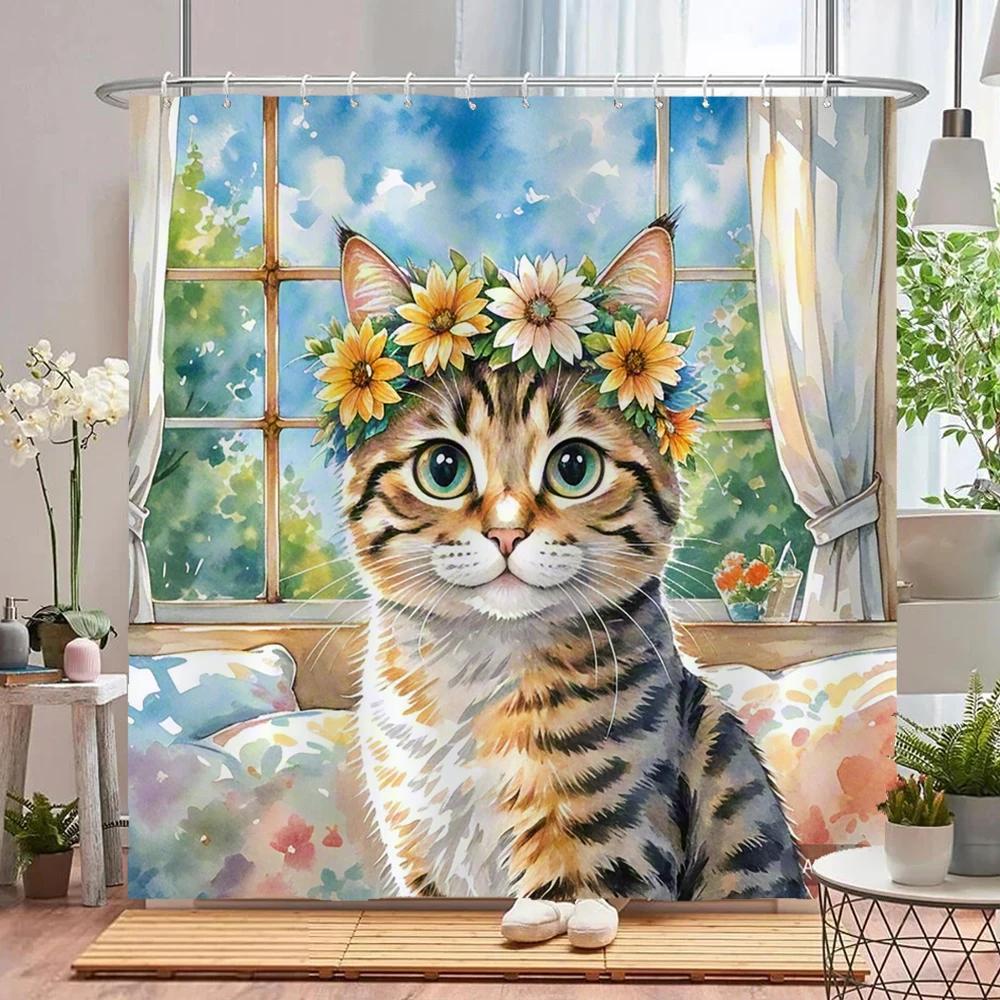 Lovely Floral & Animal Print Shower Curtain with Hooks, Water-Repellent Privacy Screen  Quick To Hang & Machine-Washable