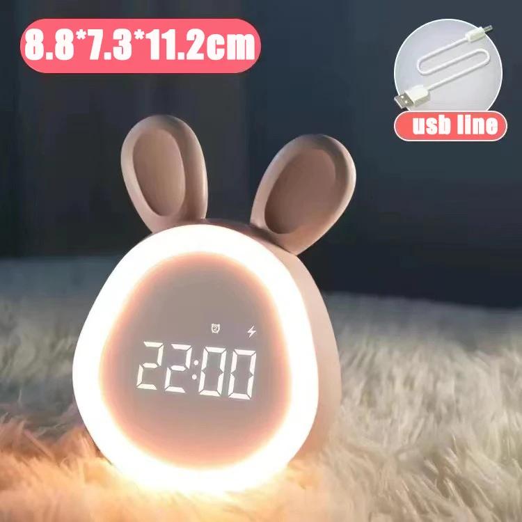 Kids Rabbit Alarm Clock With Night Light Stepless Dimming Led Digital Alarm Clock For Boys Girls Home Garden Clock Decororation