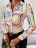 Elegant Blouse Women's Fashion Shirt 2026 Spring/Summer V-Neck Contrast Retro Print Slim Fit Top Office Lady Shirts S-XXXL