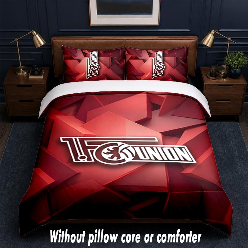 Union Berlin FC Design Bett Bettwäsche-Set 1 Bettbezug + 2 Kissenbezüge Weich Atmungsaktiv Haushalt Bettwäsche