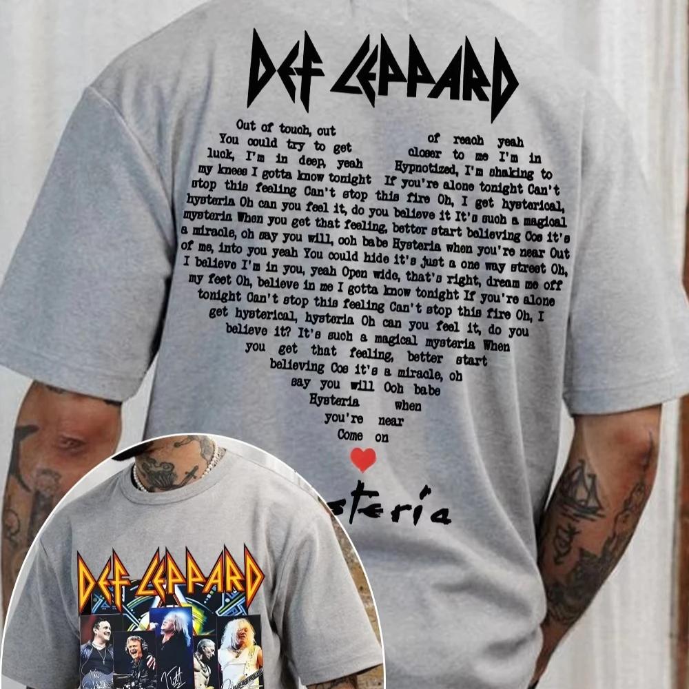 2026 Unisex Clothing Cotton Normcore Tshirt Def Leppard Band Hipster Retro Streetwear Unisex Fashion Oversized Women's Casual Shirt
