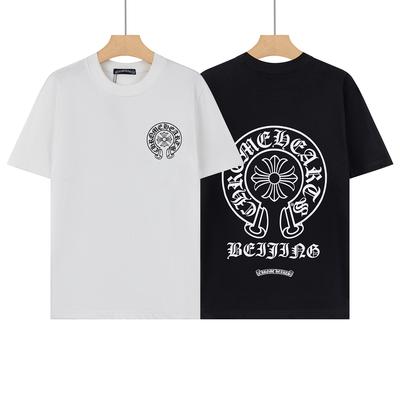 A002 CHROME HEARTS Summer New High Quality Cotton Round Neck Loose Large Size Men's and Women's T-shirt Couple T-shirt