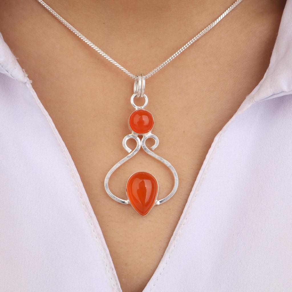 Carnelian Gemstone 925 Stamped Silver Handmade Jewelry Pendant 1.60" Anniversary Gift PP-13-23
